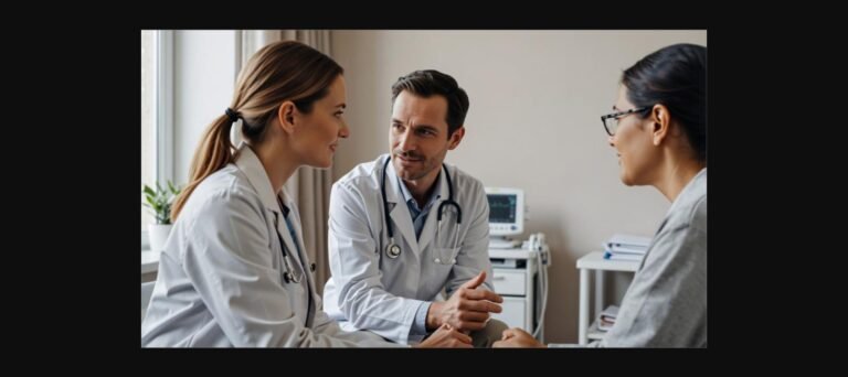 M&eacute;dicos conversando com paciente sobre aposentadoria por invalidez do INSS