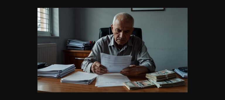 Idoso analisando extrato de pagamento e documentos sobre descontos indevidos do INSS