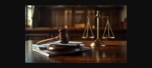 Martelo de juiz e balança da justiça sobre mesa com documentos, representando decisão do STJ sobre atrasados do INSS