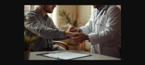 Médico avaliando paciente em consultório, simbolizando a perícia de retorno ao trabalho no limbo previdenciário