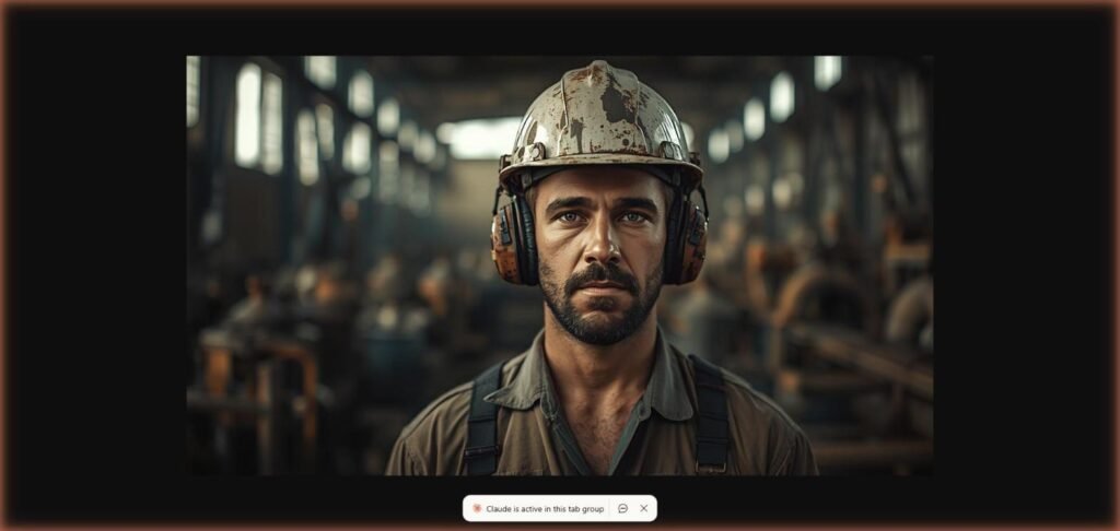 Trabalhador industrial com capacete e protetor auricular em fábrica, ilustrando a aposentadoria especial sem idade mínima