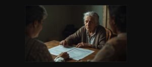 Idosa analisando documentos com familiares para pedir pensão por morte do INSS